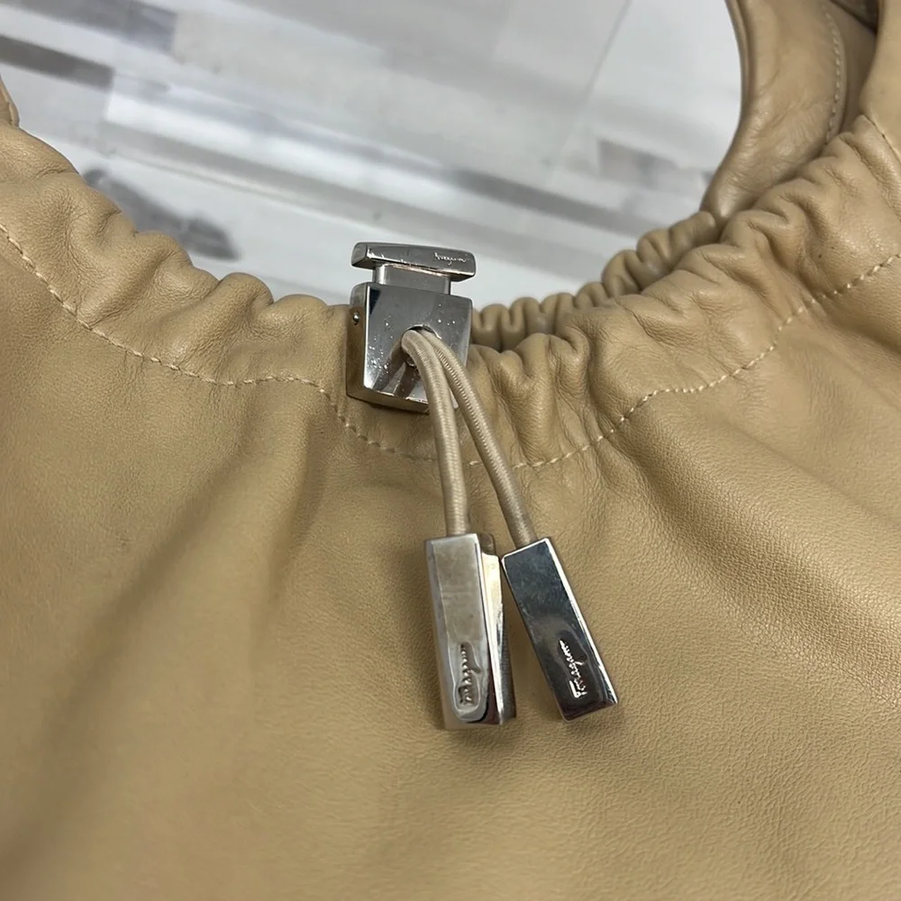 Salvatore Ferragamo Nude Light Weight Soft Leather Shoulder Bag